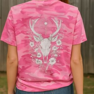 Mystical Stag On Pink Camoflauge Graphic Tshirt